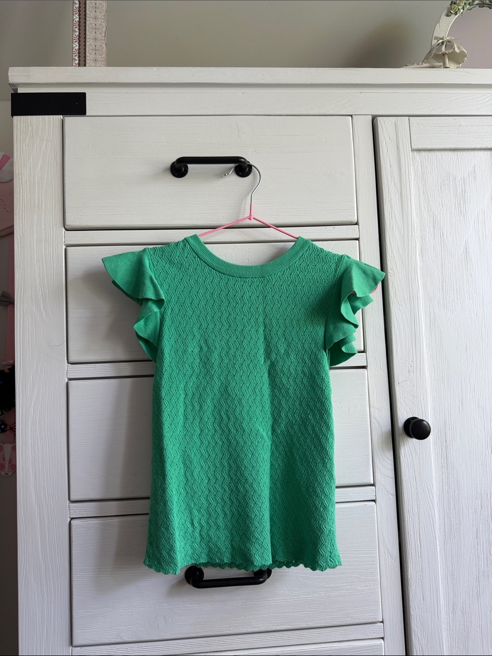 alice + olivia Kelly Green Textured Knit Short Sleeve Top